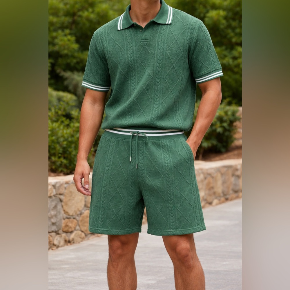 Stylish Green Polo and Jogger Set made but sweater top and bottom new with Tags